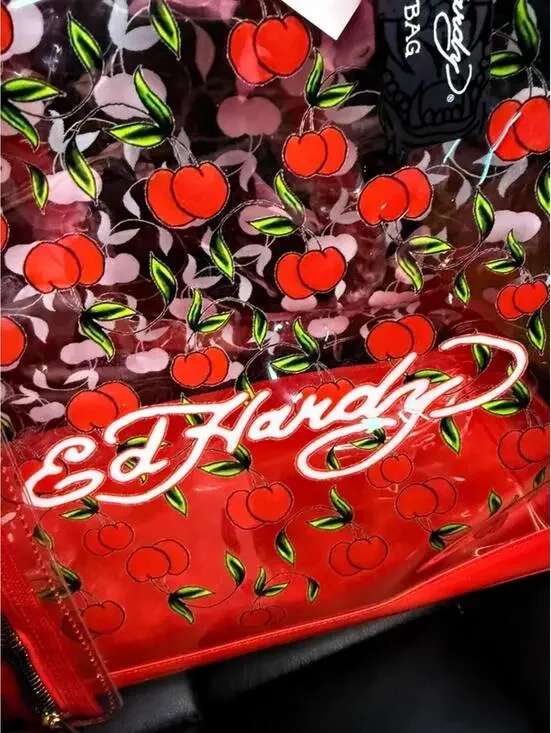 Ed Hardy Clear Cherry Tote Bag Large PVC Swim Beach Bag w Pouch NWT Y2K - Picture 3 of 9